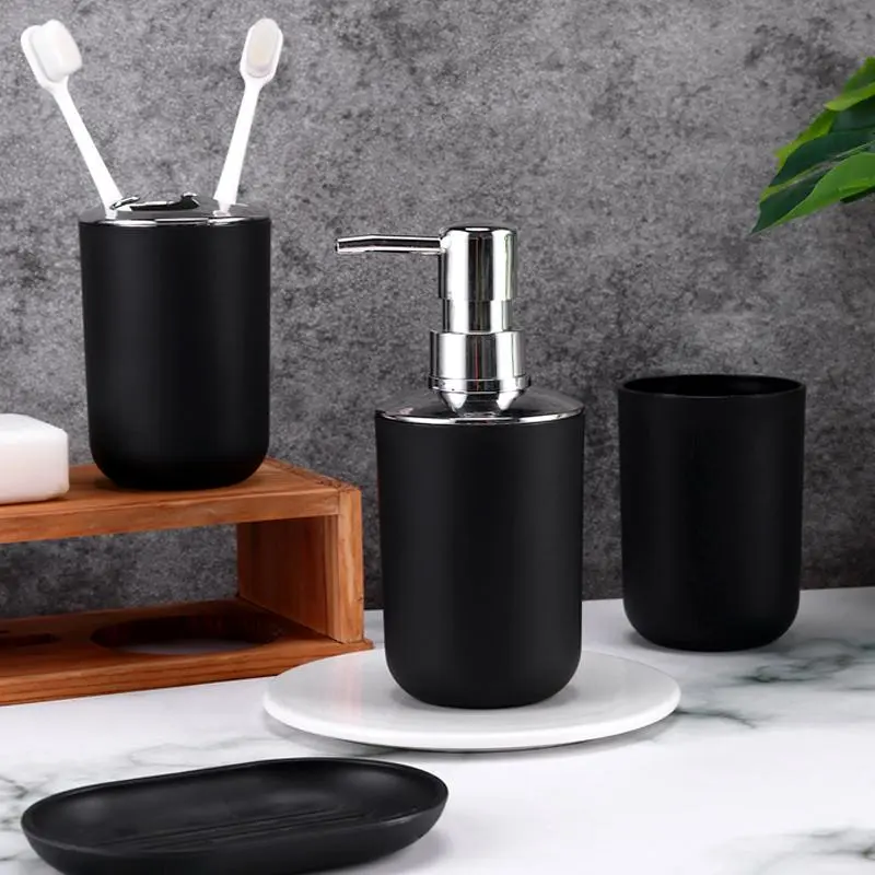 4pcs/set Solid Color Soap Dispenser Set, Including Gargle Cup & Lotion Dispenser & Soap Dish & Toothbrush Holder, Bathroom Supplies, Home Supplies, Home Goods