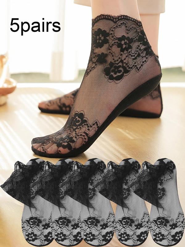 Women's Floral Lace Scallop Ankle Socks, Soft Breathable Comfortable Socks, Ladies Sheer Socks for Summer 0