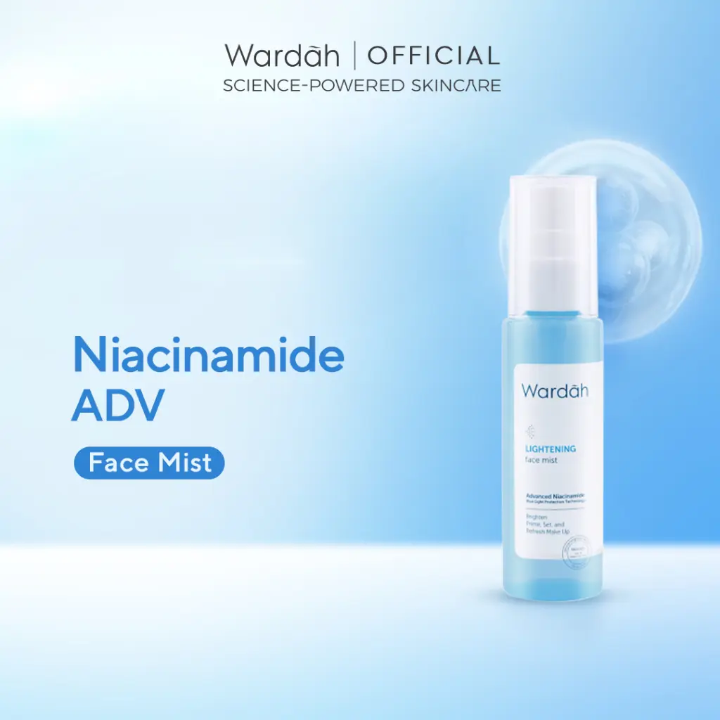 Wardah Lightening Face Mist 60 ml - Face Mist 3-in-1 dengan 4X Niacinamide Advanced - Mencerahkan Kulit Sebagai Primer Sekaligus Setting Spray Untuk Kunci Tampilan Make Up - Spray Untuk Primer, Setting Spray dan Refresh