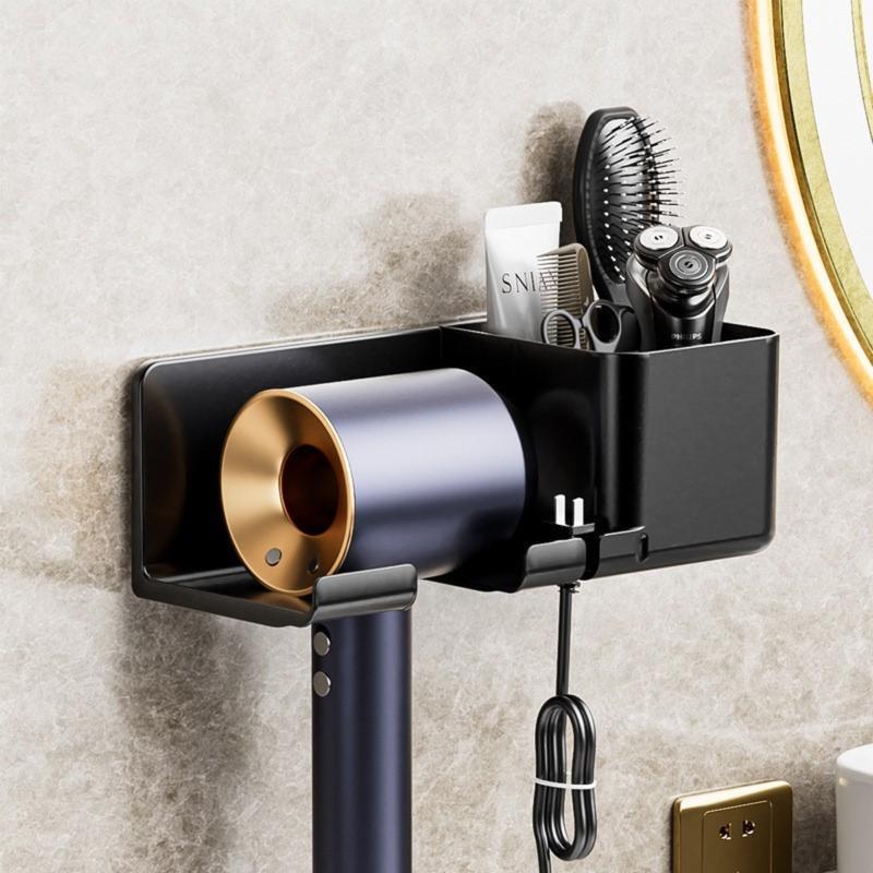 Kệ Đỡ Máy Sấy Tóc Dán Tường Kèm Hộc Lưu Trữ Để Lược Chất Liệu Nhựa PP Cứng Cáp,…