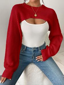 Suéter de mujer con cuello alto y manga larga súper corto, jersey tipo bolero de punto, suéter corto blanco para dama
