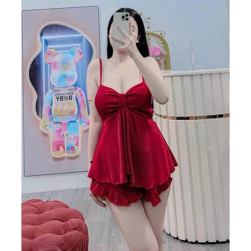 [Có Bigsize] Set Đùi Nơ 2 Dây Quần Bèo Vải Latin Mềm, Có Tăng Chỉnh, Không Mút Lót, đồ bộ mặc ở nhà, đồ ngủ, đồ ngủ cho nữ, bộ ngủ nữ mặc ở nhà