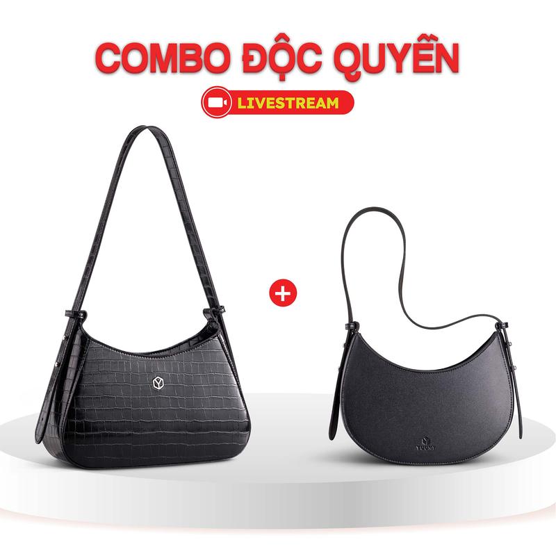( COMBO ĐỘC QUYỀN LIVESTREAM ) Túi xách da nữ đeo vai thời trang YUUMY YN178 + Túi đeo vai hình bán nguyệt Yuumy Seasand YN156