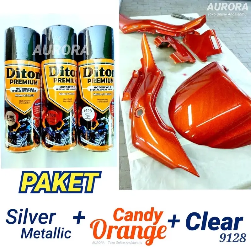 PAKET Pilox Diton Premium Candy Tone Orange 9305 Oranye Candytone Silver Metallic 9180 Clear 9128