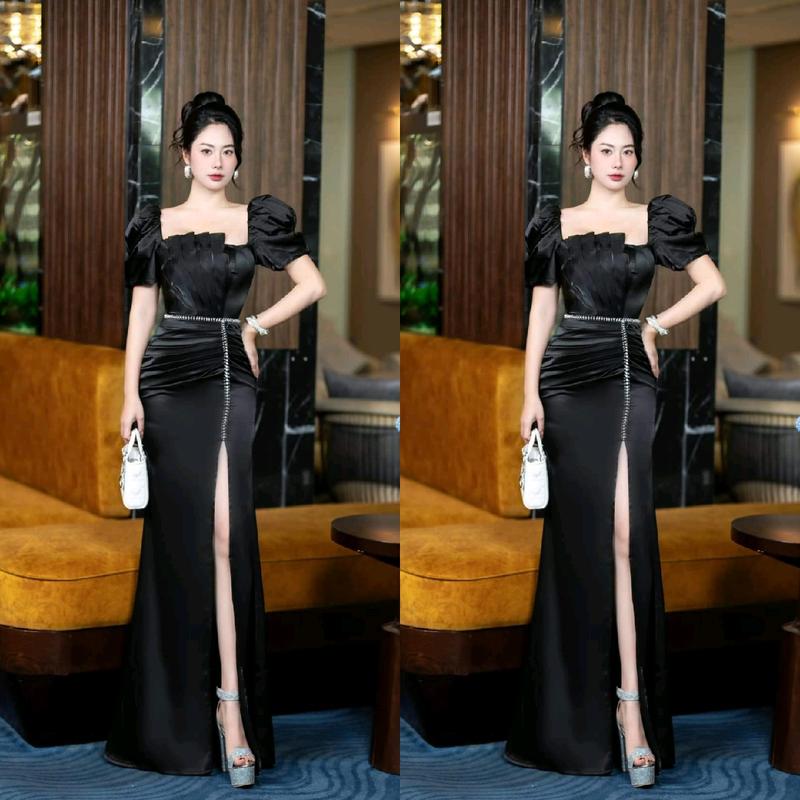 [NGA PHẠM 'DRESS] - ĐẦM DẠ HỘI LỤA KẾT CƯỜM EO PHỐI TƠ ORGANZA XẾP LY TAY PHỒNG DÁNG DÀI XẺ CHÂN -(6 màu) Nữ Women Voi  Trắng váy dự tiệc đỏ hồng 7