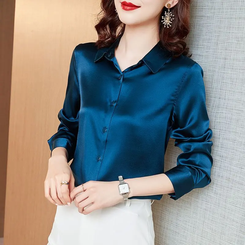 Áo Sơ Mi Lụa Nhân Tạo, Co Giãn Mềm Mại, Áo Cánh Trắng, Thời Trang Và Thanh Lịch, Tay Áo Dài, Chất Liệu Satin, Cao Cấp, Thích Hợp Cho Mùa Xuân Và Mùa Hè, Áo Nặng, Dành Cho Nữ, Phong Cách Thường Ngày Gợi Cảm, 2023
