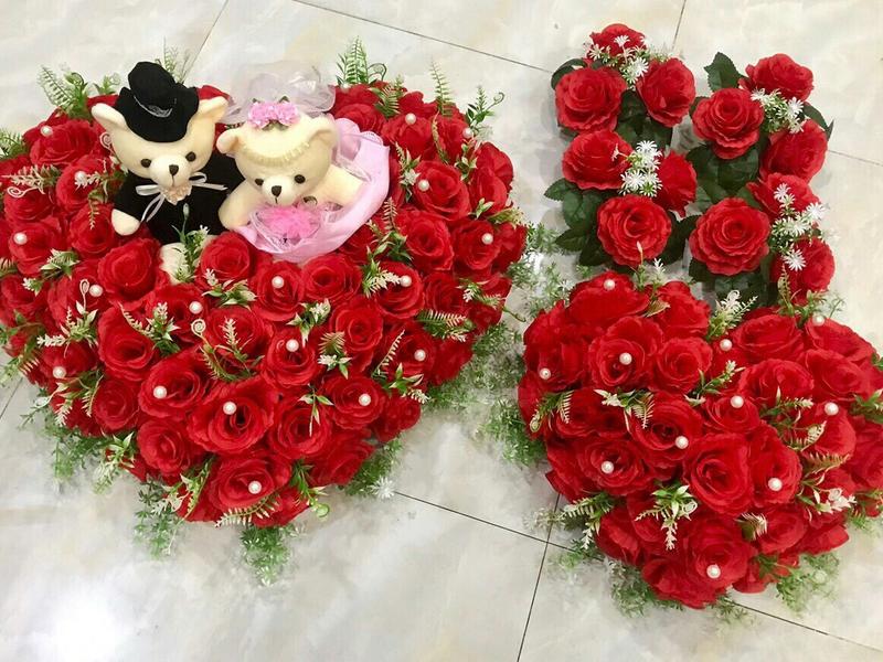 BÔNG XE HOA - MẪU TIM CÓ GẤU MẪU NHỎ TRANG TRÍ XE RƯỚC DÂU 0