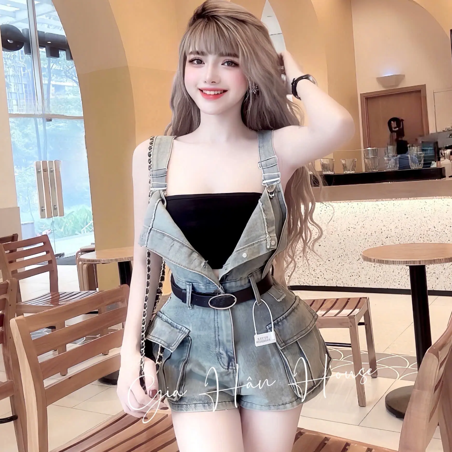 15939  -YẾM JEAN 2 DÂY TÚI HỘP + ÁO ỐNG (KHÔNG KÈM NỊT)-Gia Hân House-Size S (dưới 48kg-eo dưới 68cm)- size M( dưới 52kg-eo dưới 70cm) - size L( dưới 55kg-eo dưới 75cm)1 màu-jean Women Nữ Top