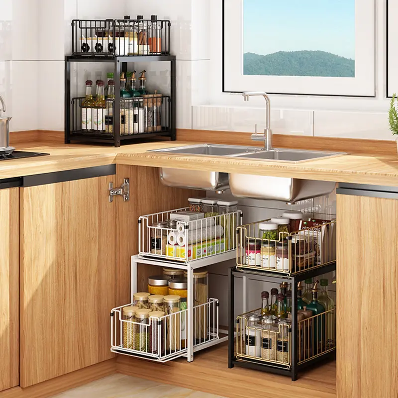 Rak Dapur Bawah Wastafel Kitchen Rack Rak Kabinet Lemari Dapur Keranjang Geser Laci Rak Tarik Rak 2