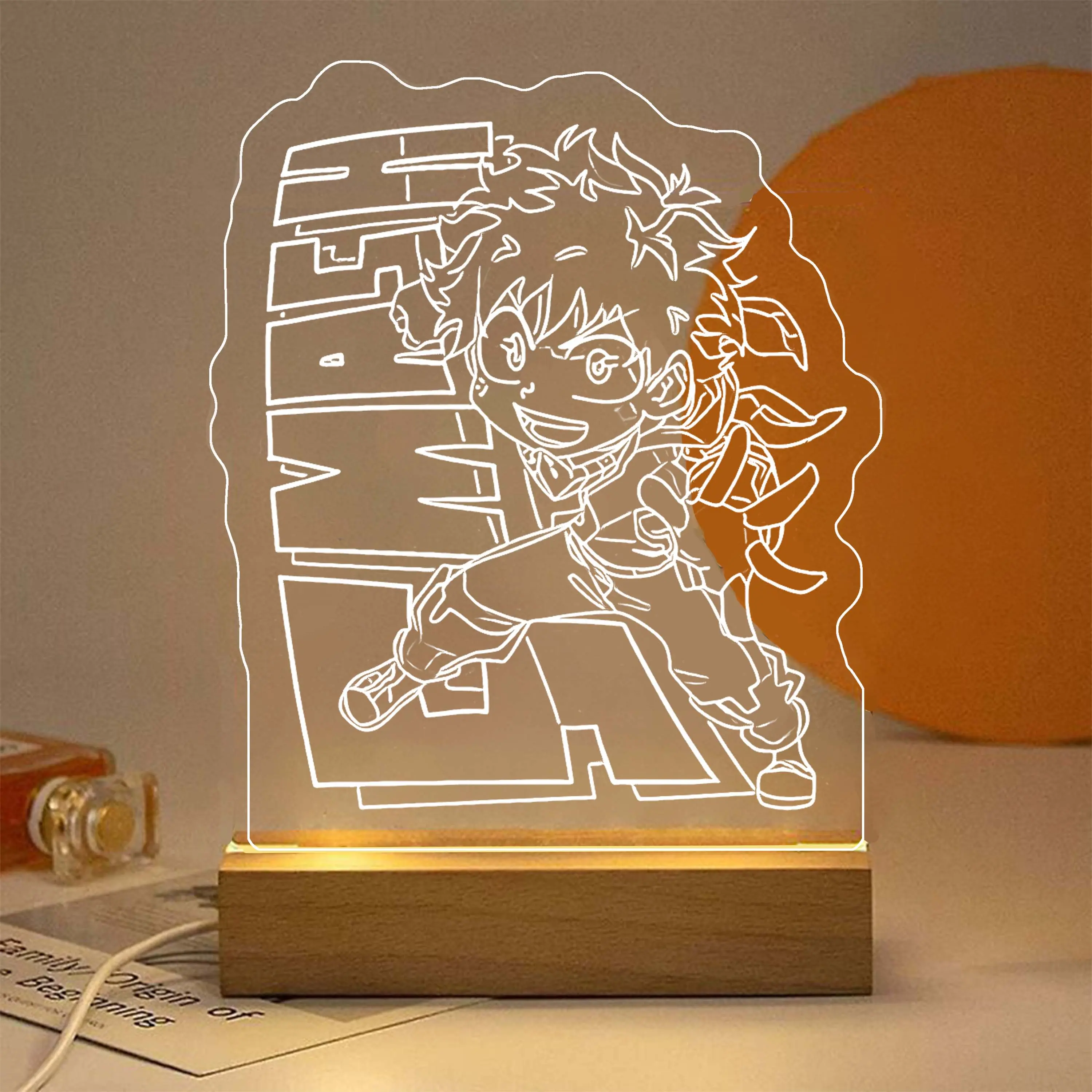 Lampu tidur hias ukiran akrilik Boku No Hero White