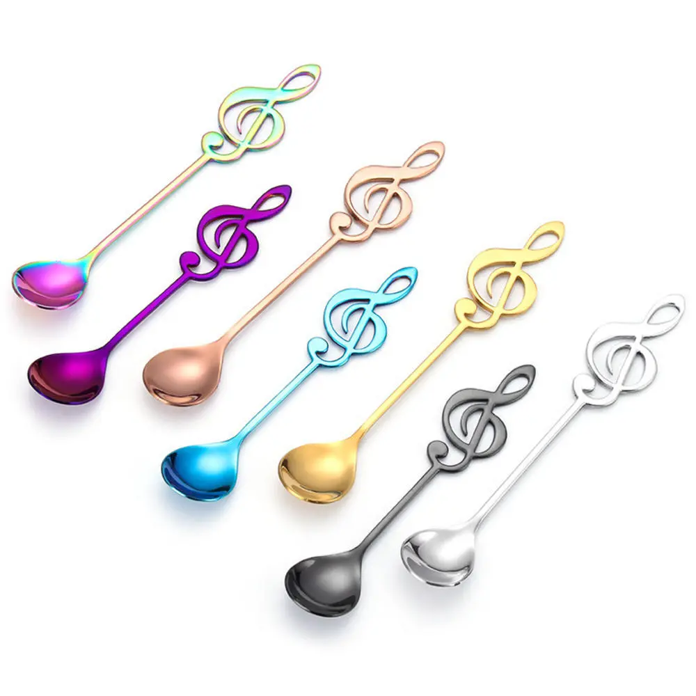 Thìa Nhạc Bằng Thép Không Gỉ, Thìa Trà Khắc, Thìa Cà Phê Sáng Tạo, Nhẹ, Thìa Đá Cán Dài, Dụng Cụ Nhà Bếp, Phụ Kiện Ăn Uống, Quà Tặng
