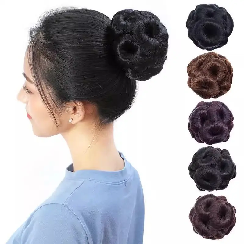 Wig Female Hair Ring Headdress Short Hair Headdress Flower Hair Band Bun Hair Ornament Grip Bud Nine Flower Hair Bag spiral  hair  ties