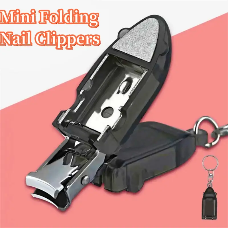 Dụng Cụ Bấm Móng Tay Gấp Gọn Cầm Tay Mini, Móc Chìa Khóa, Thép Không Gỉ, Dụng Cụ Chăm Sóc Móng Tay Du Lịch, 1 Cái