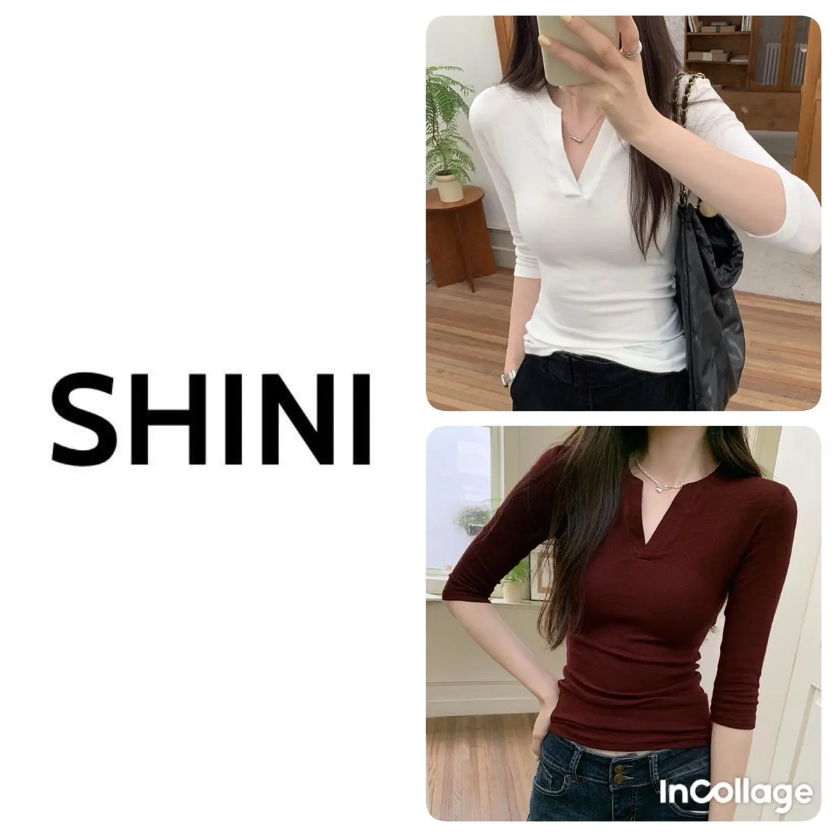 Áo thun mịn cổ V tay lỡ BỐN MÀU ôm body tôn dáng vải mịn co giãn tốt, áo thun cơ bản SHINI