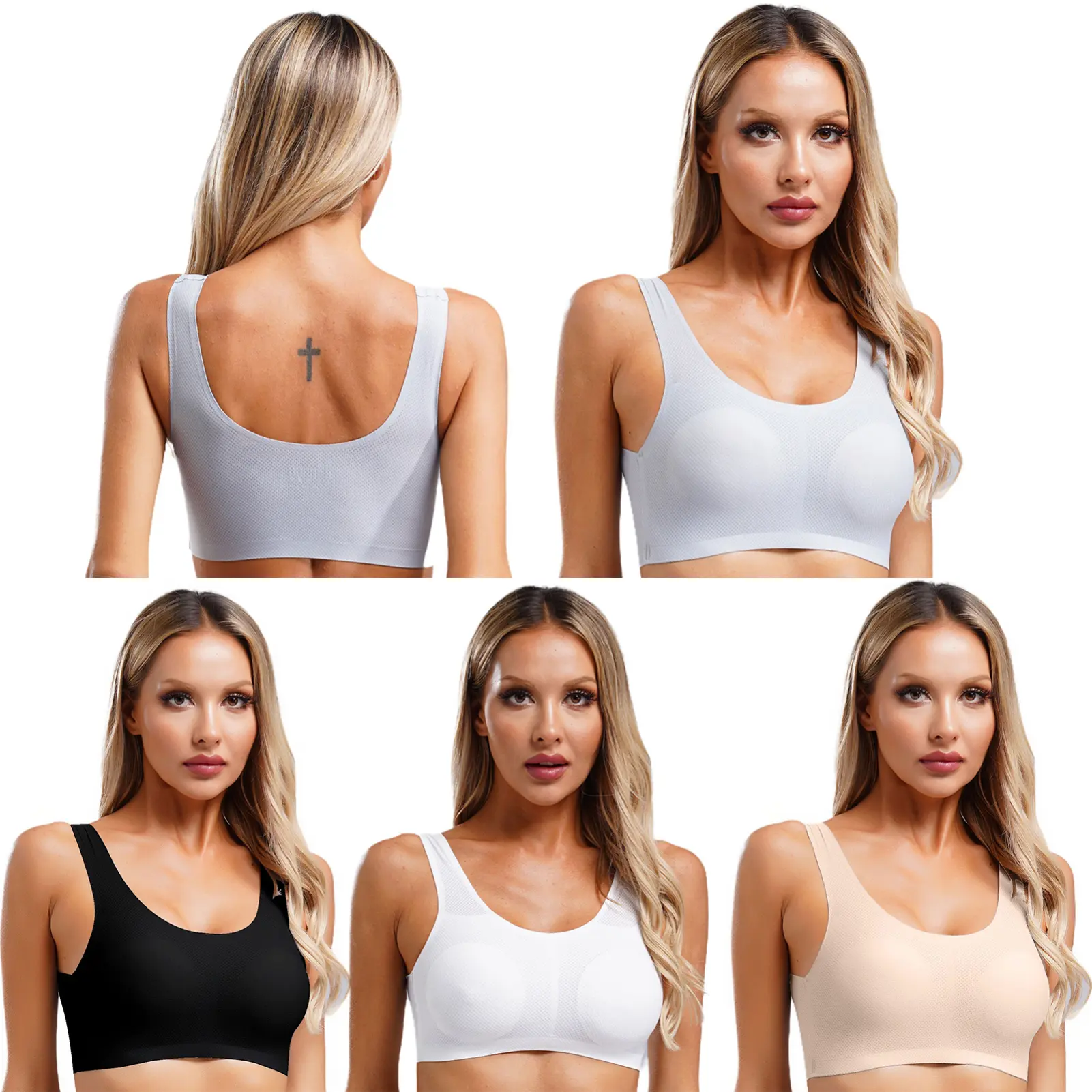 Yruioon Sports Bras for Women，Women's Removable Pads Seamless Bra Wide Shoulder Straps Crop Tank Top for Yoga Workout