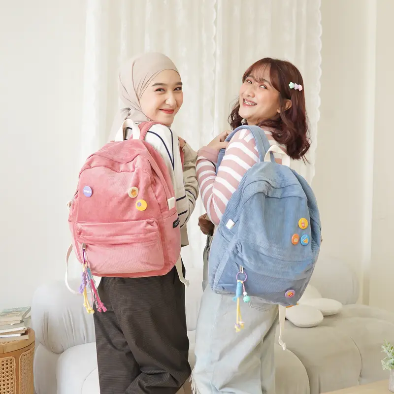 Himeku OOGIE MEDIUM Corduroy Backpack - Tas Sekolah Kuliah Kerja Sedang - Tas Laptop - Ransel Corduroy Pria Wanita 2