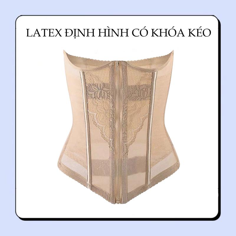  Đai Nịt Bụng LATEX Định Hình Eo Kéo Khóa Phối Họa Tiết Ren Co Giãn 4 Chiều -- VN240850 Nữ Women Top Kem 