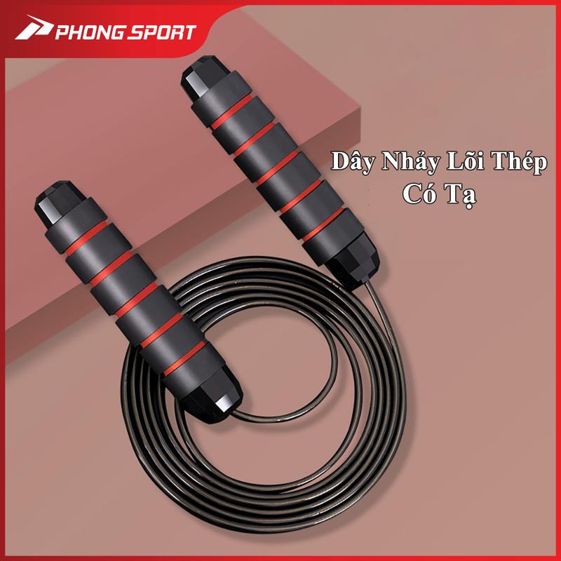 Dây nhảy lõi thép cao cấp 2,7m có tạ tây cầm thấm hút mồ hôi - Phongsport