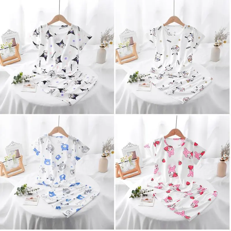 Kid Short Sleeve Round Neck nightdress Cute Polyester Big Boy And Girl's loungewear for 8 9 years