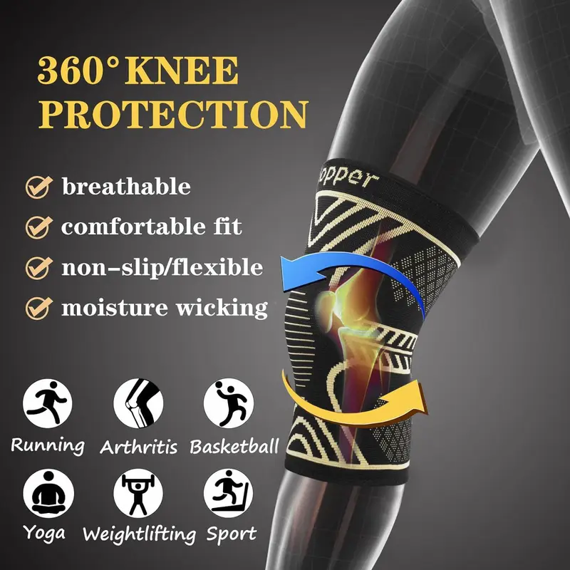Unisex's Copper Ion Protective Knee Pads, 2 Counts/set Breathable Comfortable Knee Brace, Sports Knee Pads for Running, Weightlifting, Daily Training 3