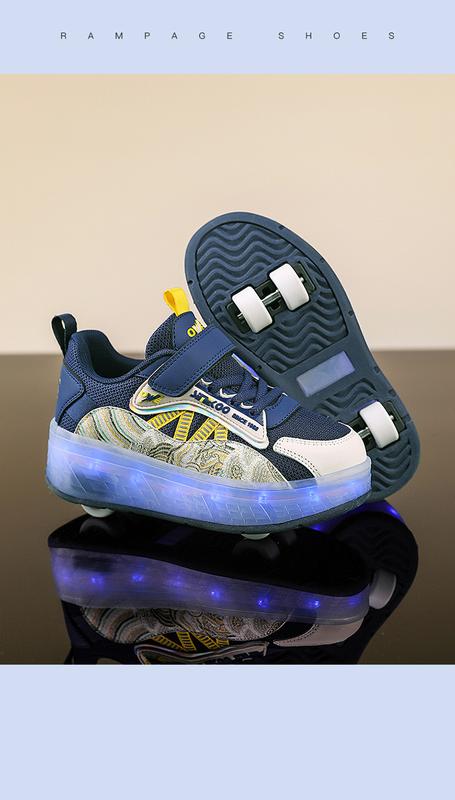 Product Introduction of Girls' Shoes 2024 New Children's Breathable Mesh Surface Sneaker Girls the Skating Shoes Medium and Big Children Boys Pulley with Lights Trendy Heelys 23