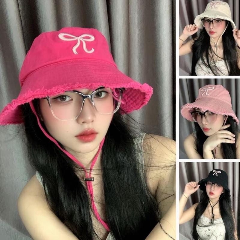 Mũ Bucket Tua Rua Thêu Nơ Nón Tai Bèo Vành Rộng Chống Nắng Kèm Dây Nam Nữ nhiều màu mã 01