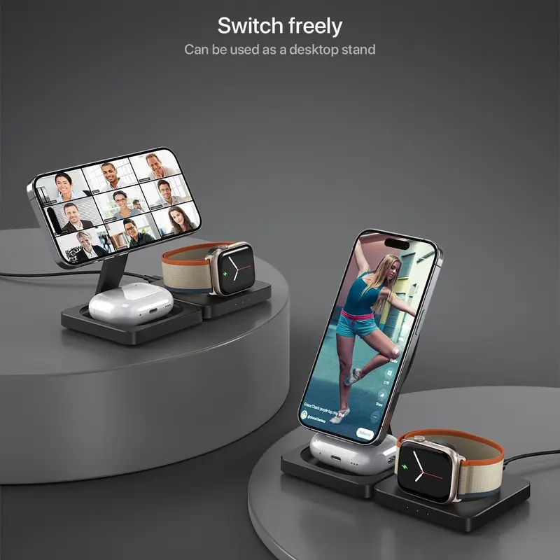 3 in 1 Wireless Charger, Multifunctional Wireless Charging Stand, Portable Charging Station for Phone, Watch & Earphone, Electronic, Charger Set, Mobile, Cellphone 5