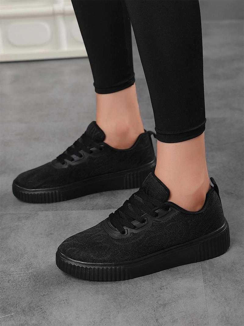 Product Introduction of Women's Fashionable Solid Lace Up Low Top Skateboard Sneakers, Casual Comfortable Sports Shoes for Daily Wear, Female All-match Round Toe Shoes for Daily Wear 15