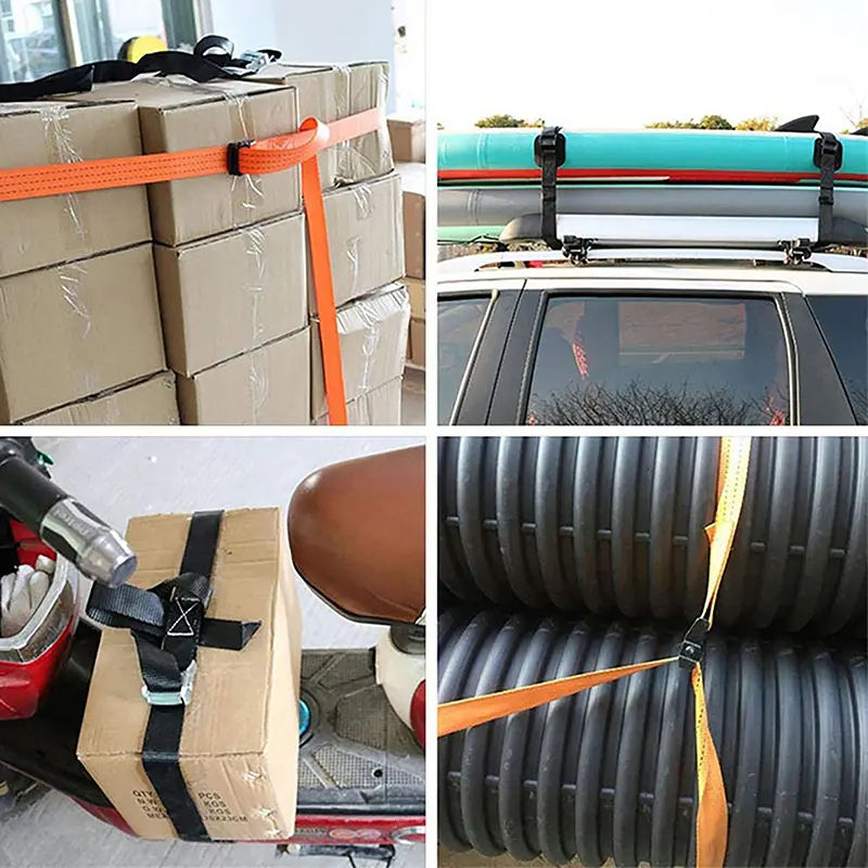 Dây Đai chở hàng, dài 5M, có khóa, đai buộc, cho xe máy, ô tô, xe đạp, dây kéo kim loại, dây đai cố định cần cẩu mạnh, cho túi Hành Lý 4