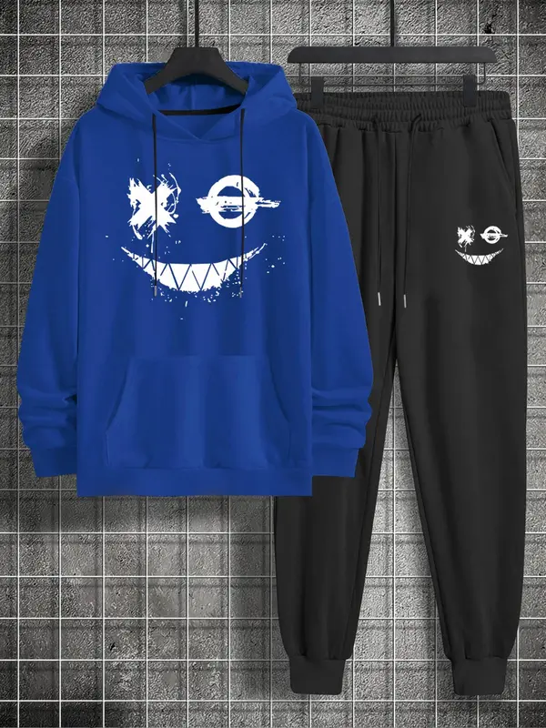 Men's Graphic Hoodie & Drawstring Sweatpants Matching Sweatsuit Set, Regular Fit Stylish Longsleeves Hooded Sweatshirt & Jogger Pants, Holiday Outfits 2024, Men's Streetwear Outfits Mens Paris Tracksuit Valentine's Day, gift 4
