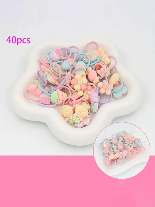 Cute Colorful Flower Fruit Design Hair Ties, 2024 New Style Colorful Hair Ties for Girls, Fashion Pink Hair Accessories for Party, Daily Clothing Decor, Hairstyles Ideas for Girls 4