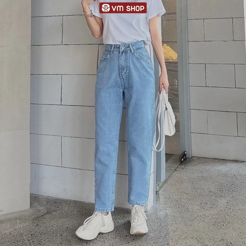 Quần jean nữ baggy cạp lưng cao chất jean bò dày dặn (có Bigsize) - Quần baggy