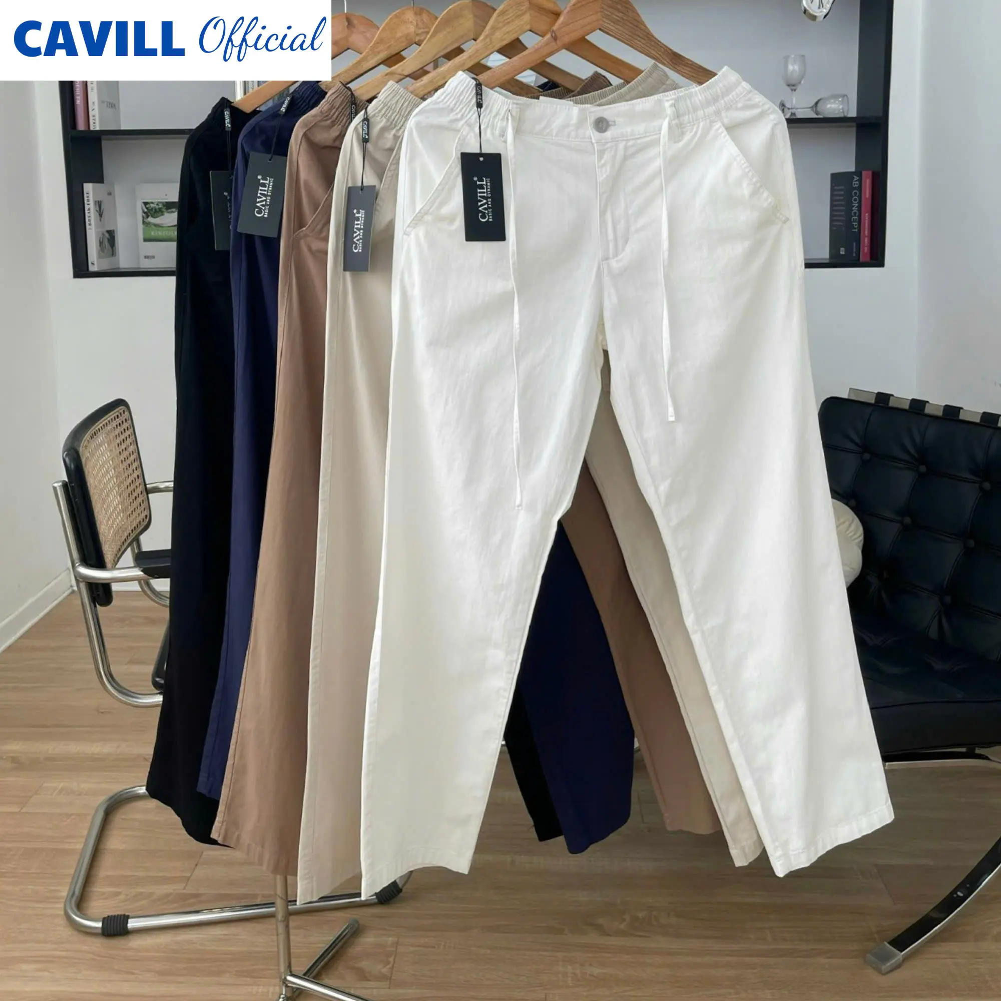 Quần Đũi Sợi tre CAVILL, Ống suông,Cạp chun khóa kéo,Nhẹ mát thoải mái, Không nhăn, không co, không bạc màu Menswear Nam Pants
