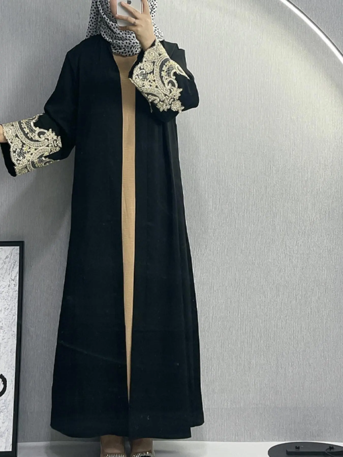Arabic Clothing-2024 New Embroidered Flounce Sleeve Belted Abaya, Abaya for Women, Elegant Modest Fashion Long Sleeve Open Front Abaya for Women, Women's Islamic Clothing for Spring & Fall
