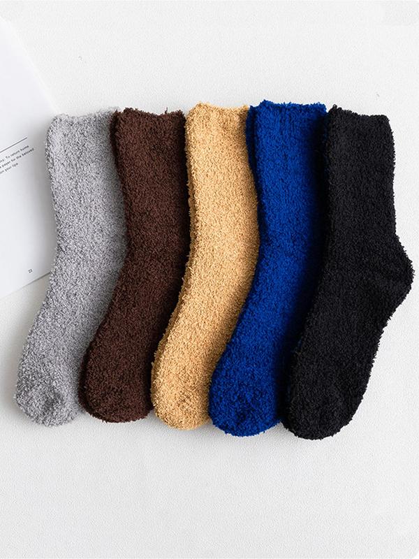 Men's 5 Pairs Fuzzy Crew Socks, Soft Comfy Warm Knit Socks for Fall & Winter, Men's Socks for Daily Wear, Cold Weather Gear, Socks for Men 0