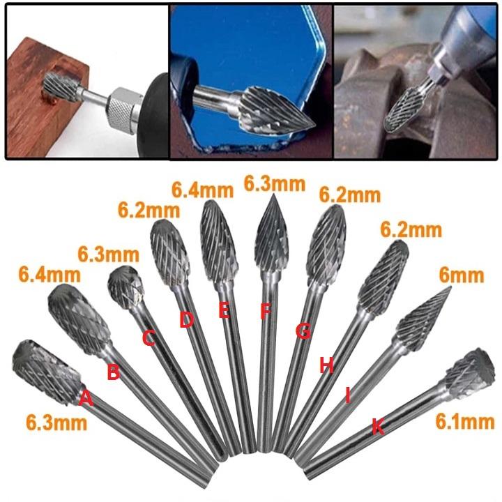 Mũi mài khắc hợp kim vonfram cao cấp cán 3mm đầu 6mm mài gỗ nhựa mài nhôm đồng ok luôn(giá bán 1 mũi)