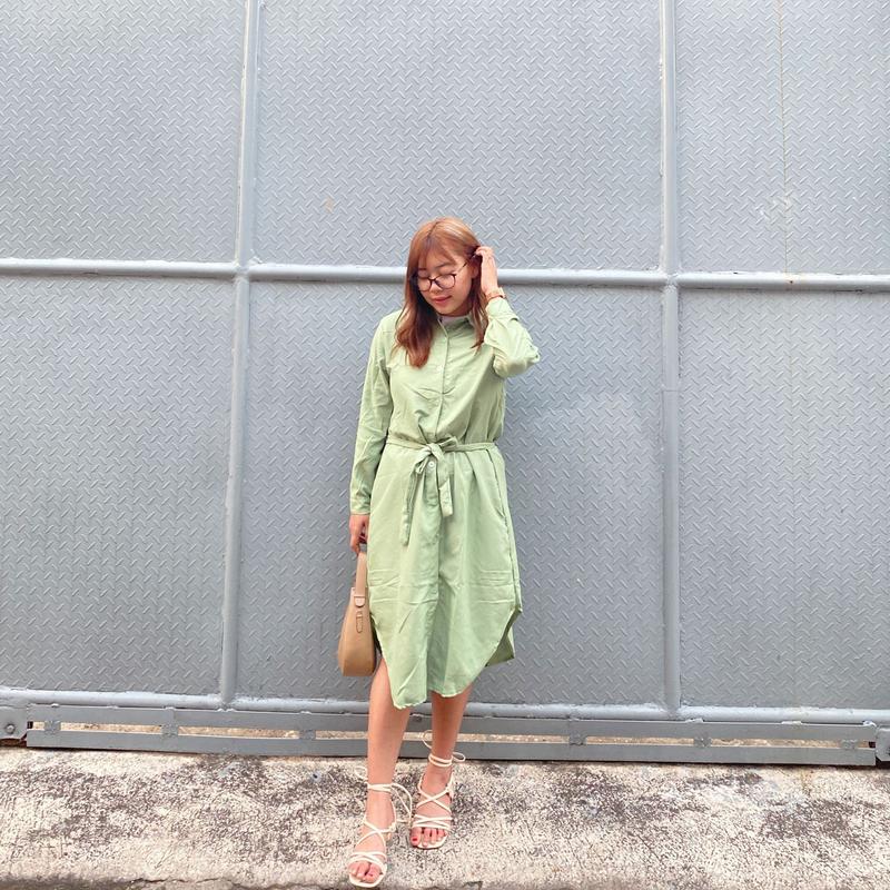 TREXUS - ZEC Dress Kasual HENA / Dress Casual Anastasia / Kemeja Dress Midi Wanita Polos Full Kancing Lengan Panjang 2