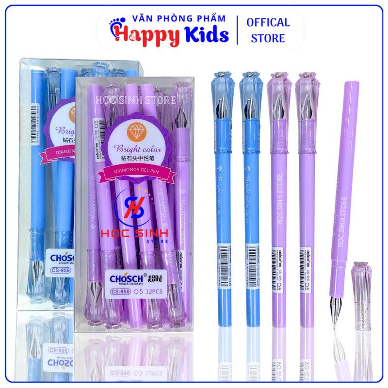 Hộp 12 Cây Bút Gel Chosch 956 Ngòi Kim 0.5mm, Đầu Bút Hình Kim Cương, Bút Luyện Chữ Đẹp Cho Học Sinh - VPP Happy Kids