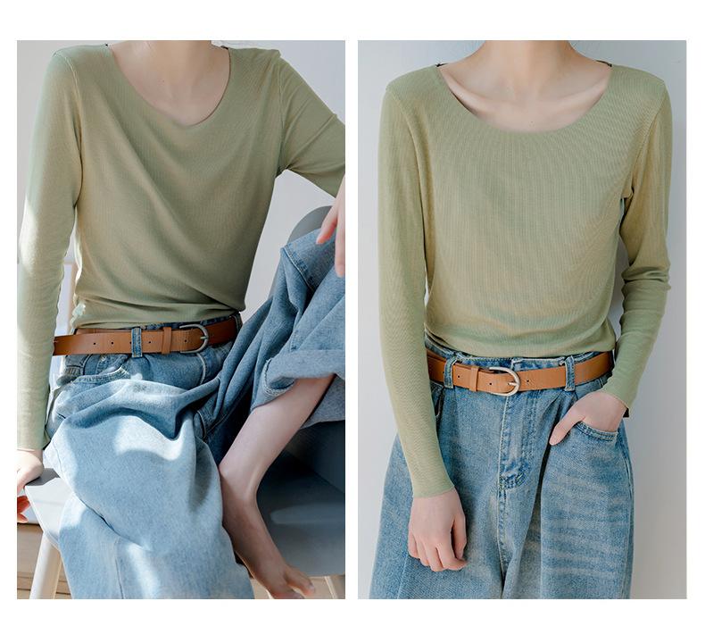 Product Introduction of Áo Thun Dài Tay Phong Cách Hàn Quốc, Quần Áo Mềm Mại, Thích Hợp Cho Mùa Xuân Và Mùa Thu, Chất Liệu Rayon Mỏng, Cổ Tròn, Áo Sơ Mi Lớp Nền Bó Sát Áo Dễ Phối Đồ Ngoài Trời Cho Nữ Top Women Shirt 18