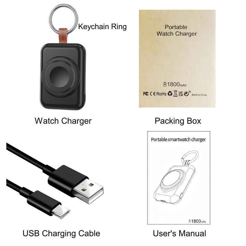 Portable Chargers for Apple Watch, 1800mAh USB Rechargeable Travel Charger, Electronic Charging Device, Power Bank Compatible with Apple Watch Series 9/8/7/6/5/4/3/2/SE/Ultra, Travel Accessories 8