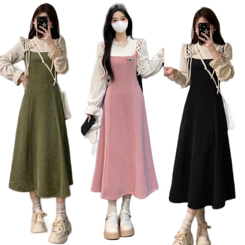  VÁY MỚI MỞ BÁN GIÁ SỐC Váy Bầu Đầm Suông Thu Đông Mamadress V244 Chất Nhung Tăm Mềm Mại Ấm Áp Dây Đan Vai Xinh Xắn Tiểu Thư Nhẹ Nhàng Women Nữ Nhung Voi Đầm Bầu 