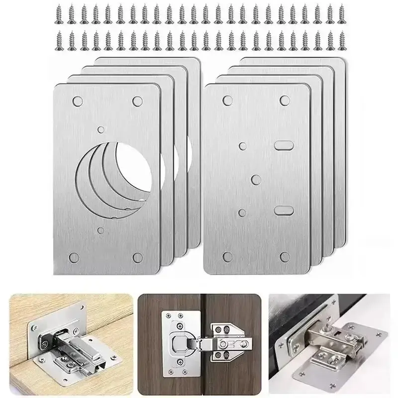 Bộ dụng cụ tấm phục hồi bản lề tủ, thép không gỉ, tấm gắn cửa, có vít và lỗ, cho đồ nội thất tủ bếp gia đình, có sẵn trong 2 / 4 / 10 cái 1