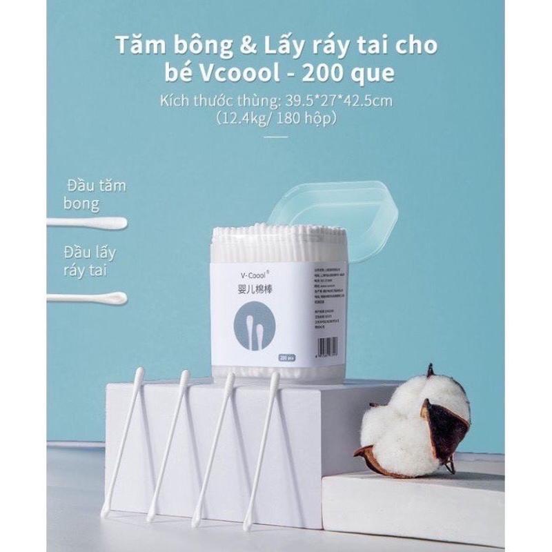 Combo 3 Hộp tăm bông trẻ em Vcoool, Emma Kids, Misuta kháng khuẩn cho bé vệ sinh tai, mũi... (Hộp 200 que) 3