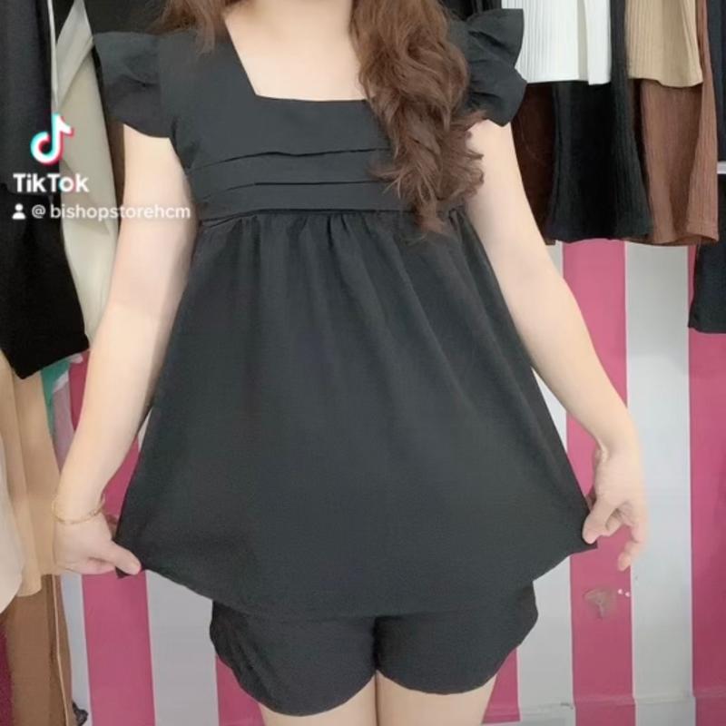 Set áo baby doll lụa hàn kèm quần form rộng bigsize 85kg