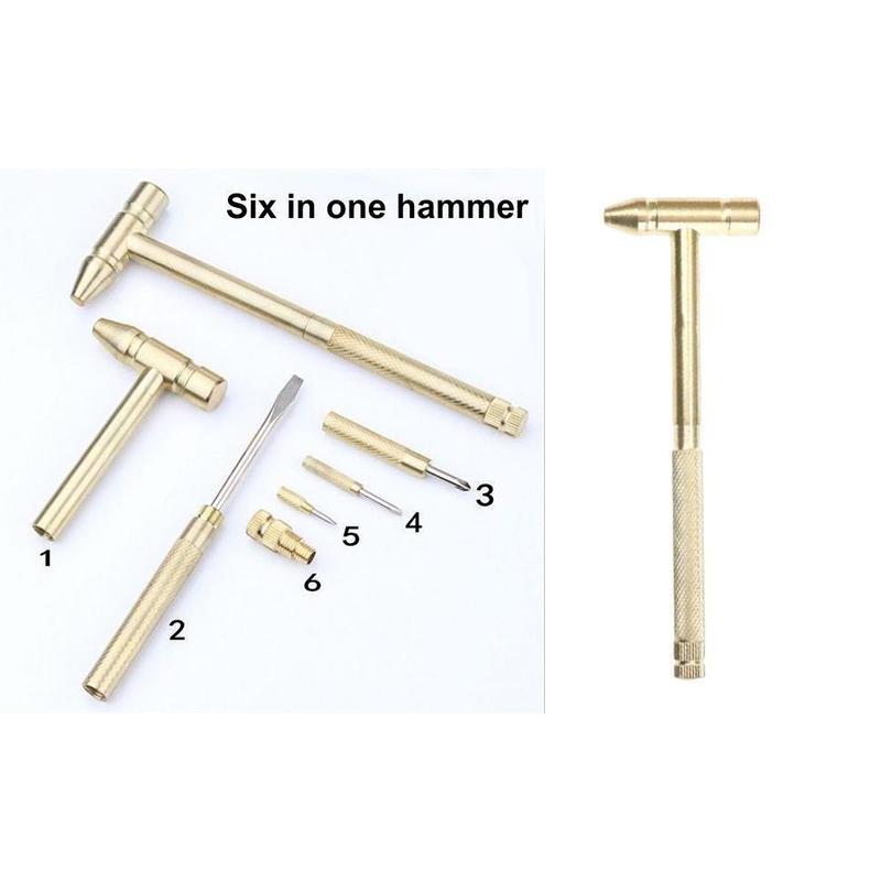 Oneou Lightweight Screwdriver Kit Small Hammer Compact 6-in-1 Brass Hammer Screwdriver Tool Portable Multifunctional Design 5
