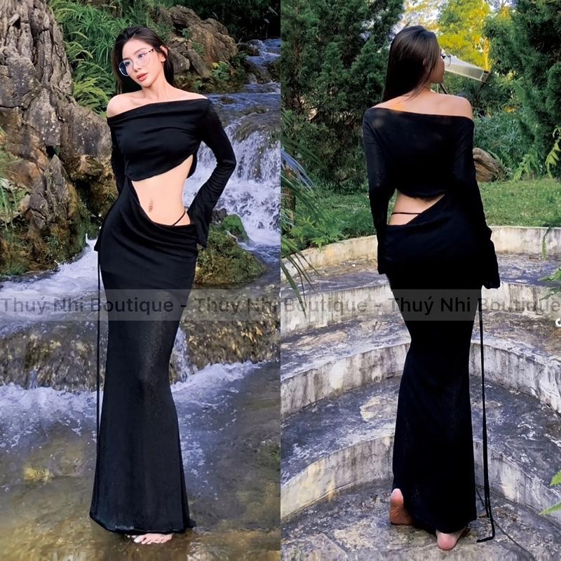 ĐẦM BODY TRỄ VAI DÂY EO DÁNG DÀI ĐUÔI CÁ THUN LẠNH