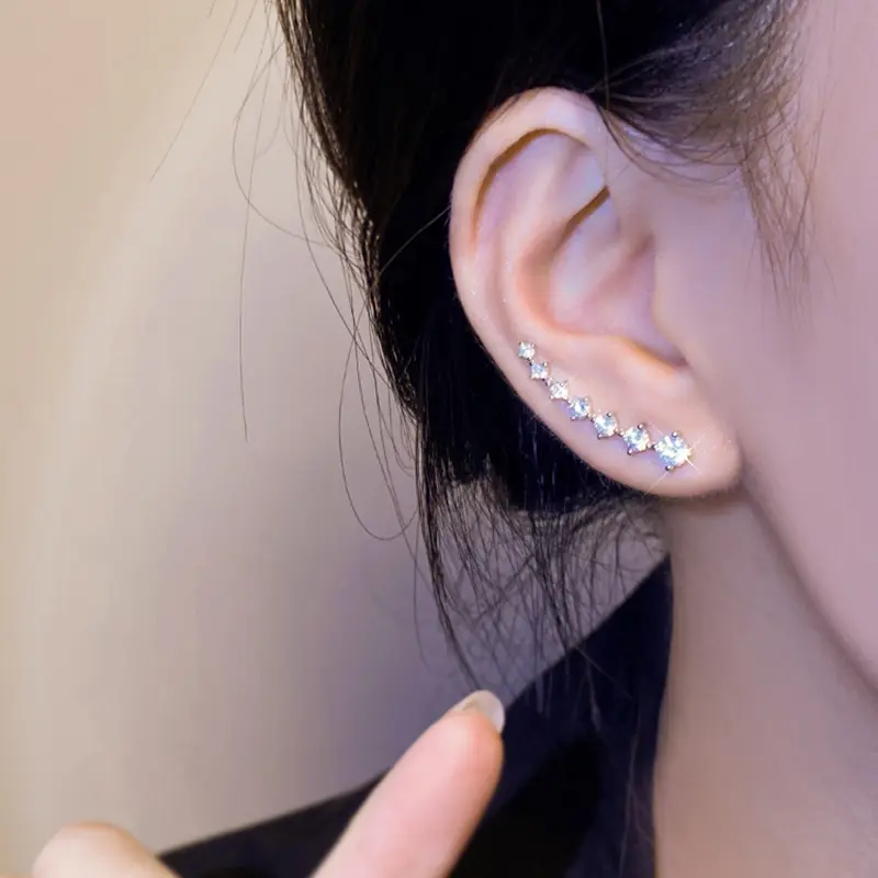 Bông Tai Đinh tán Người Leo Núi Tai Zircon Bảy Sao, Khuyên Tai Hợp Kim, Móc Khuyên Tai Leo Núi, 1 Đôi, Dành Cho Phụ Nữ Và Trẻ Em Gái, Tuyệt Vời Làm Quà Tặng 6
