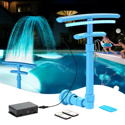 Pool Waterfall Projector Solar Powered LED Pool Waterfall With Mist Spray Dual Waterfall Pool ...