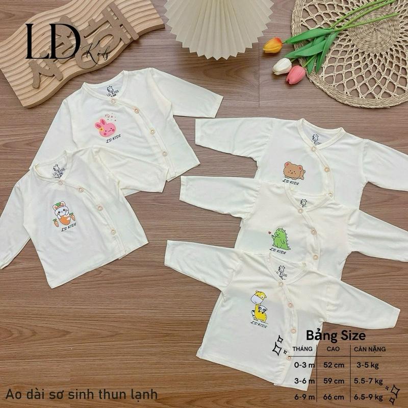 Áo tay dài sơ sinh ngà cúc chéo thun lạnh peptit cho bé 6-9kg 0