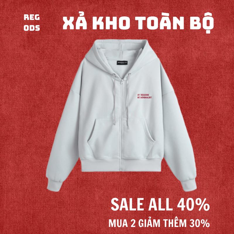 [ XẢ KHO TOÀN BỘ ] Áo khoác HoodieZip dây kéo nỉ lót bông in nổi thêu REGODS form rộng unisex nam nữ nỉ bông 350gsm - Hoodiezip Be Minimalist